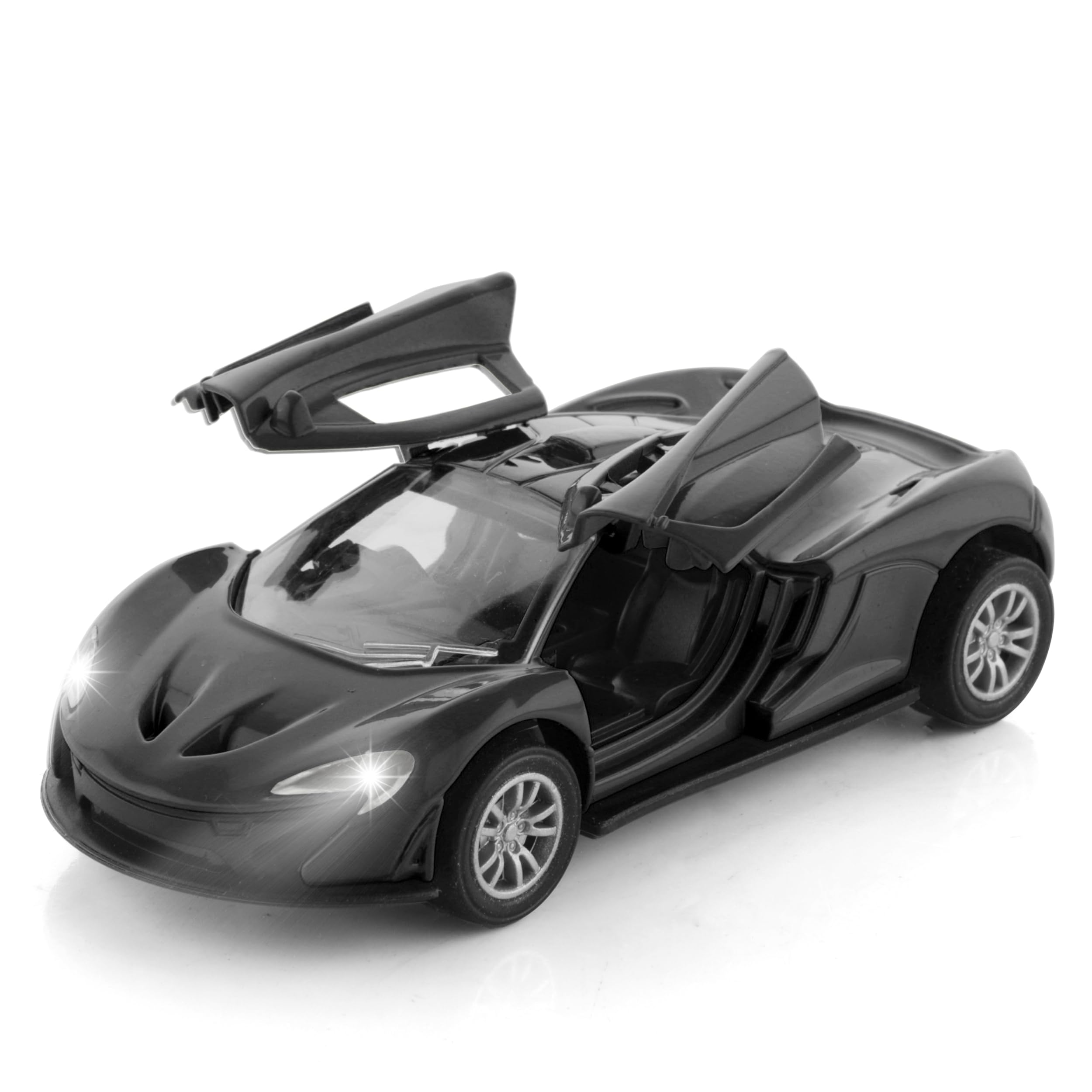Chanak Premium Metal Die-Cast Sports Racer Metal Car with Realistic Engine Sound, LED Lights, Open & Close Doors, Pull Back Car Zinc Alloy for Kids Above 3 Years, BIS Approved (Black)
