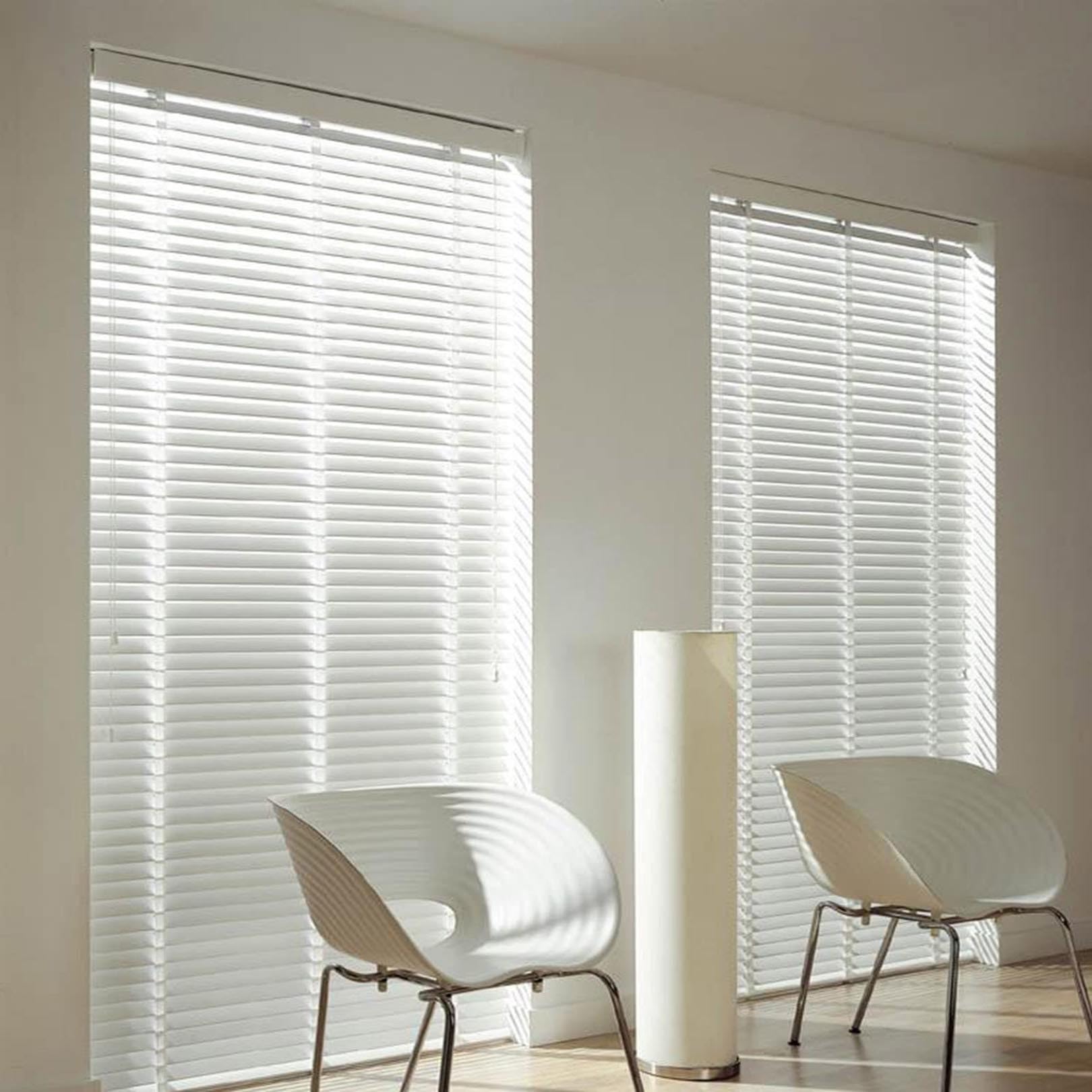 Holzjalousien, 50 mm Lamellen für Fenster, weiße Rollos mit Klebeband für einfache Installation, Echtholz-Jalousien für Wärmeisolierung und Verdunkelung, moderne Fensterbehandlung, Rollläden, Größe:12