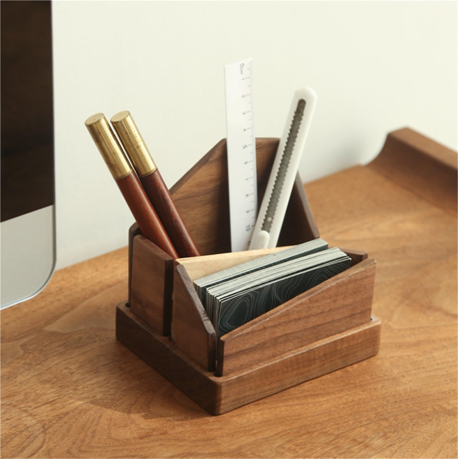 Expositor, Tarjetero de madera | Escritorio de oficina Bruin 11,2x10x12cm: Tarjetero