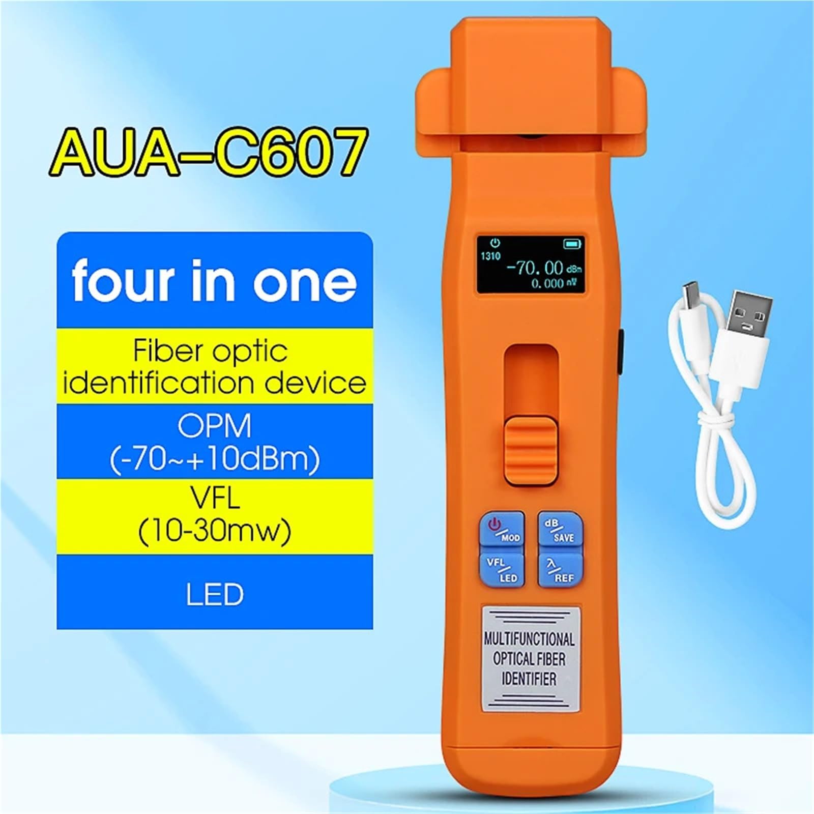 Localisateur Visuel de Défauts, Identificateur de fibre optique rechargeable AUA-C607/C605 avec OFI/OPM/lumière LED/VFL intégré 800-1700 nm SM(AUA-C607)