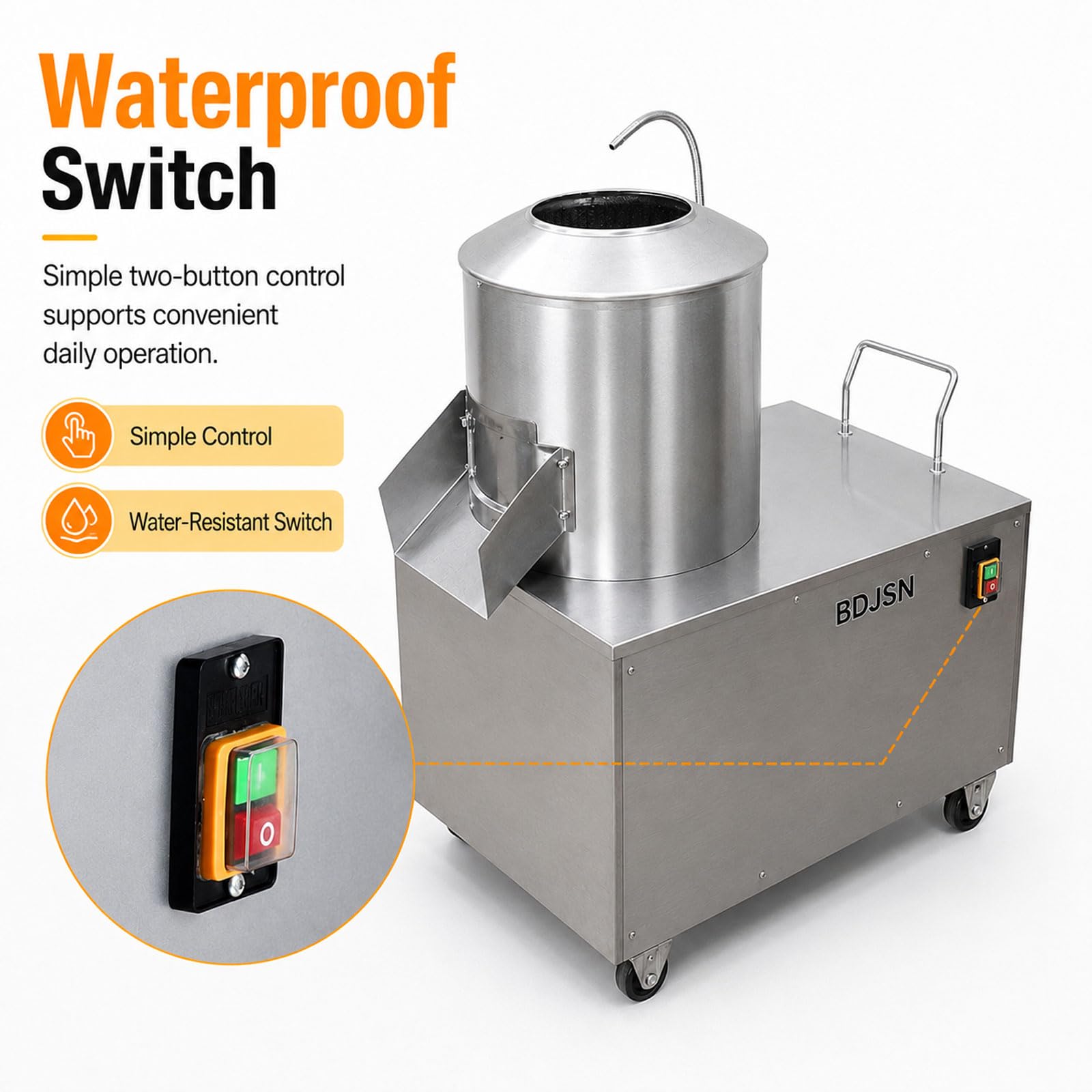 10–15 Kg Peladora De Patatas Profesional Eléctrica 1500w, Máquina Peladora De Verduras De Raíz En Acero Inoxidable, con Manguera De Enjuague, Canal De Descarga Y Ruedas