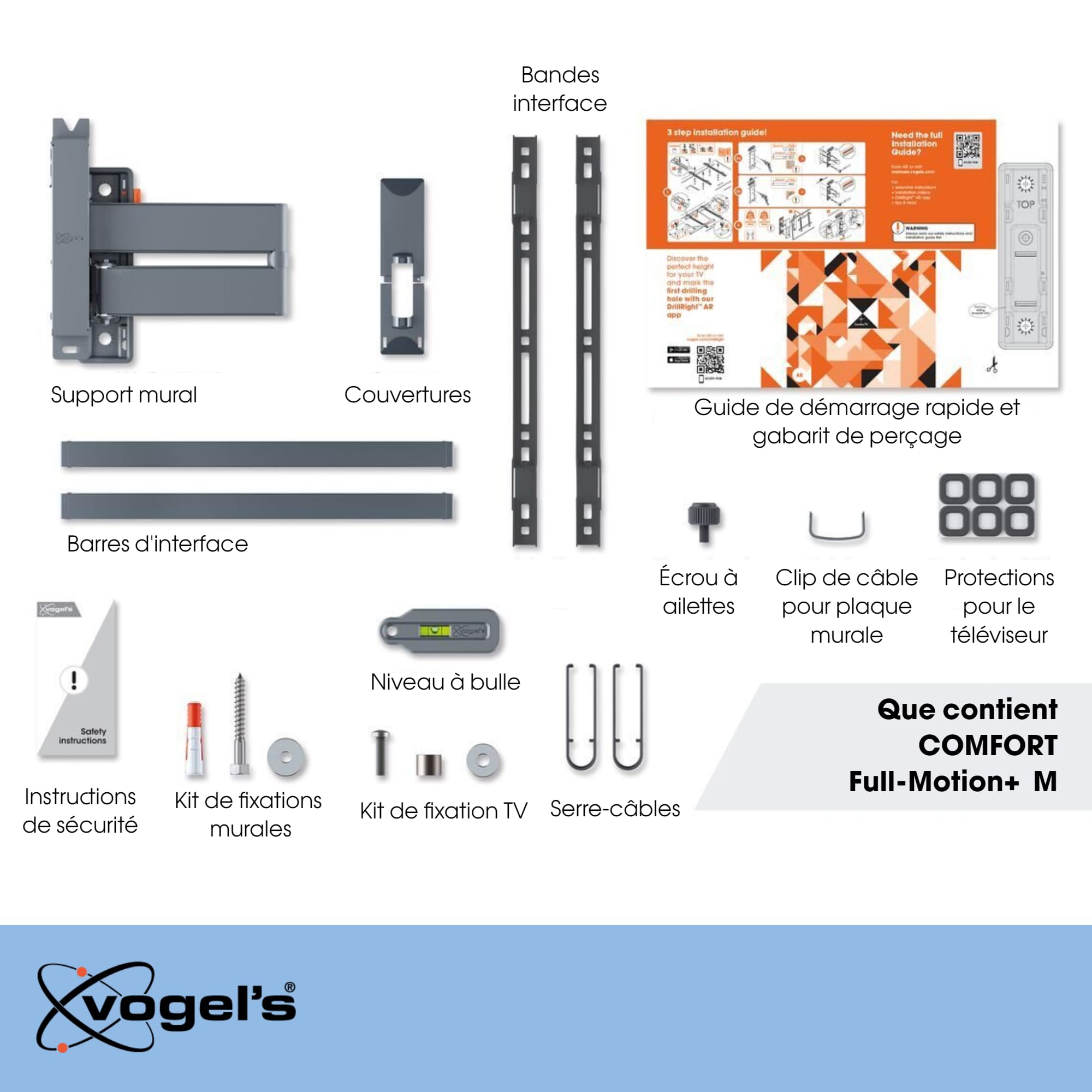 Vogel's TVM 3425 Support Mural TV orientable pour téléviseurs 32-65 Pouces, Max. 25 kg, Pivotant jusqu'à 120º, Support TV Totalement orientable Max. VESA 400x400, Compatibilité Universelle | Rotation fluide jusqu'à 120°, inclinable 20°, Charge Max 25 kg,