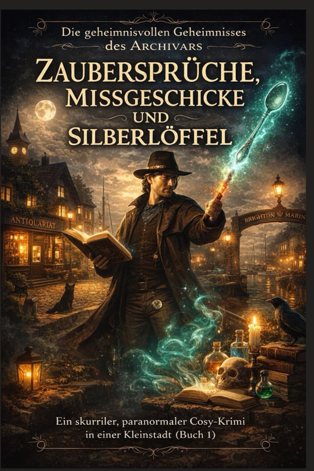 ZAUBERSPRÜCHE, MISSGESCHICKE UND SILBERLÖFFEL: Ein skurriler, paranormaler Cosy-Krimi in einer Kleinstadt (Buch 1) (Die geheimnisvollen Geheimnisse des Archivars)