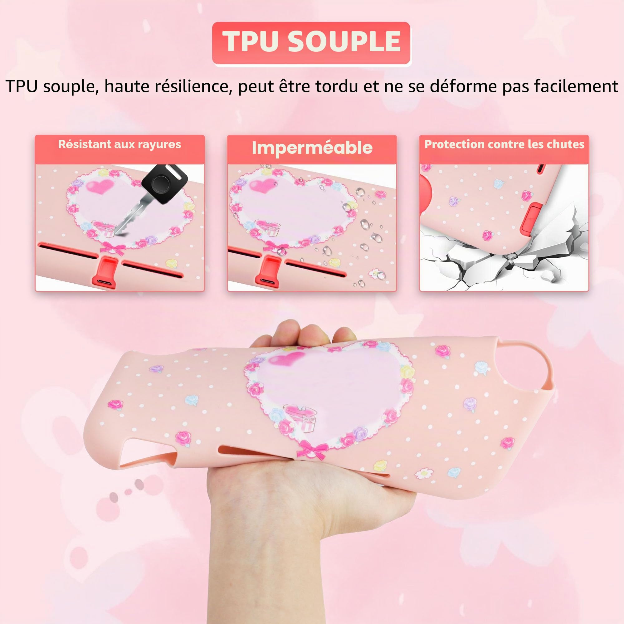 RHOTALL Étui de transport pour Nintendo Switch Lite, joli étui d'accessoires pour Switch Lite avec coque de protection en TPU,bandoulière, protecteur d'écran et 2 capuchons pour les pouces, lapin rose