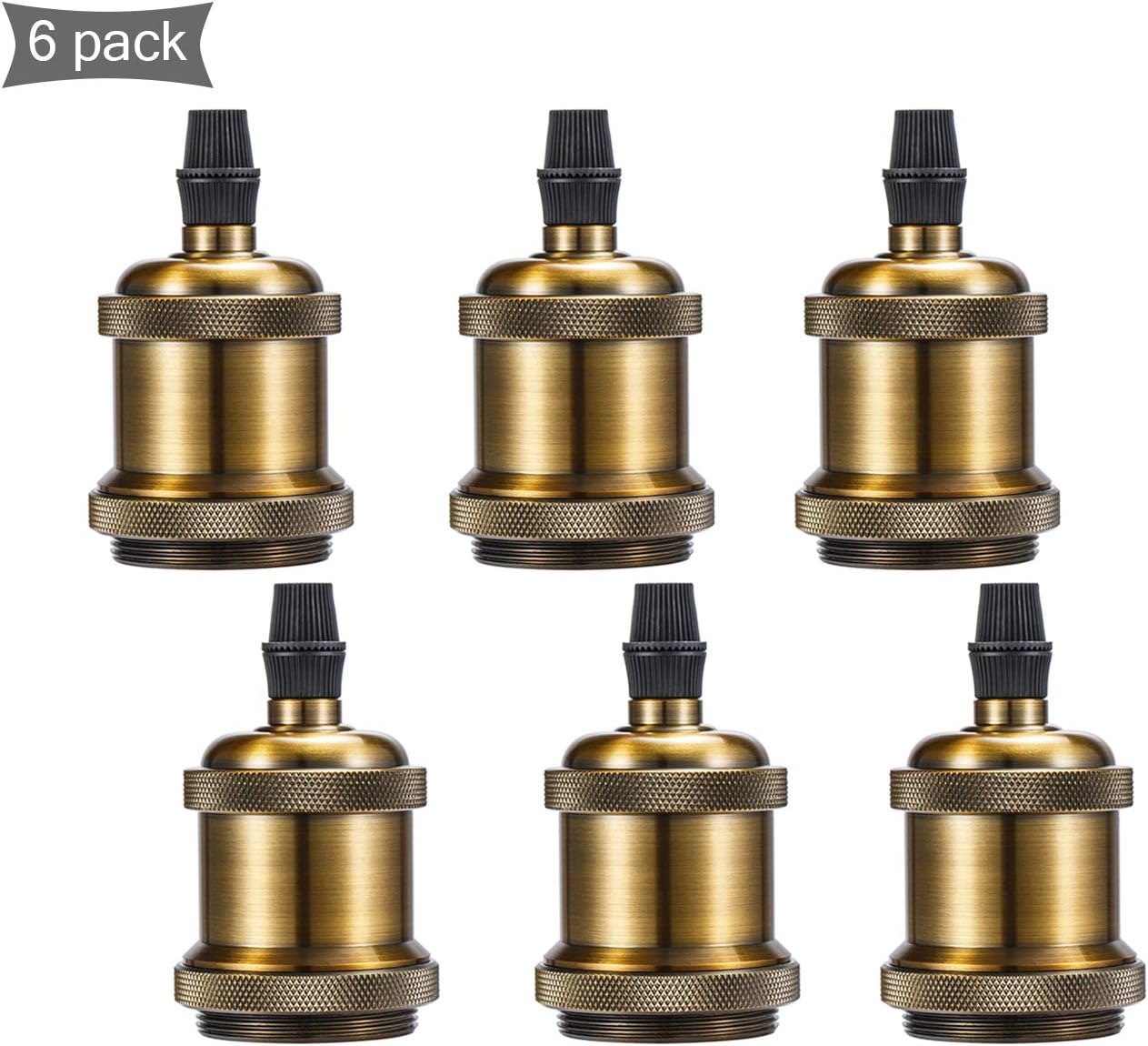 Lamp Socket, INNOCCY Solid Vintage Industrial Edison Pendant Ceramics Medium E26 Light Socket Brass Finished, 6 Pack