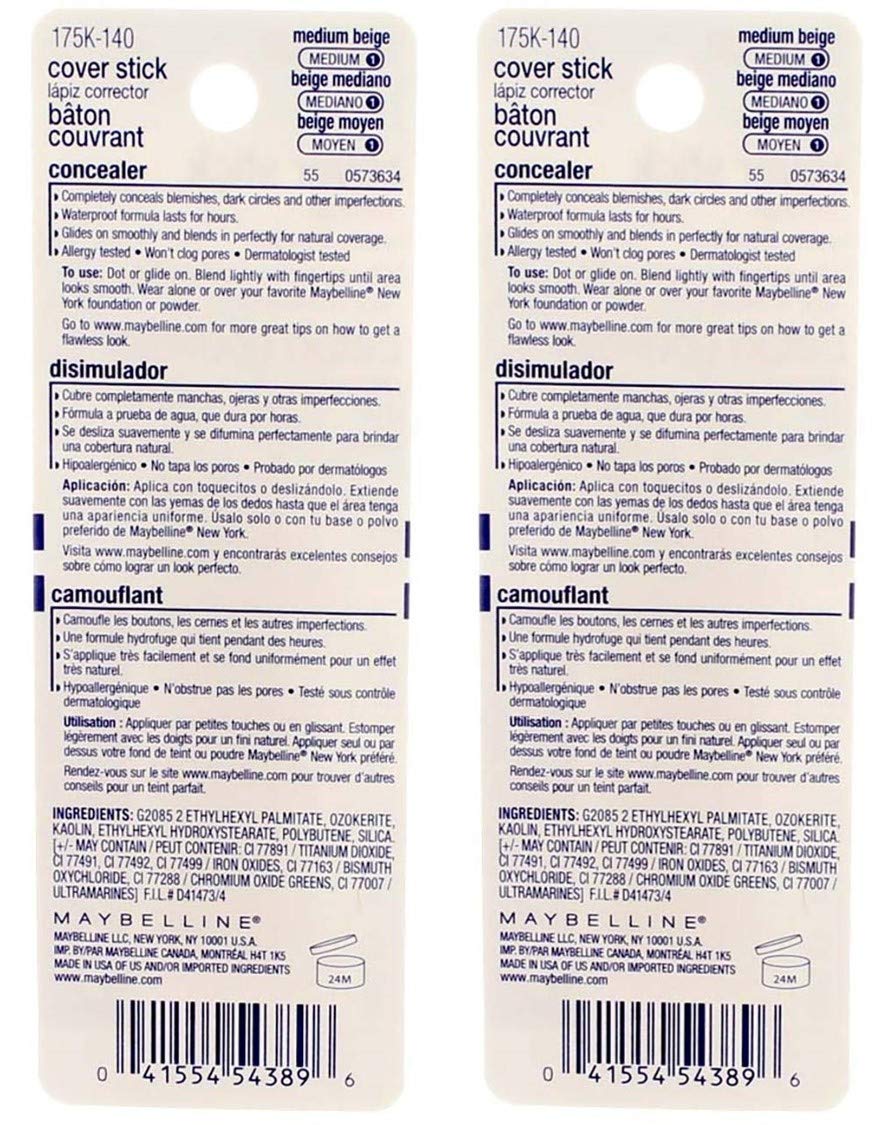 Maybelline Cover Stick Concealer - Medium Beige, Medium (Pack of 2)