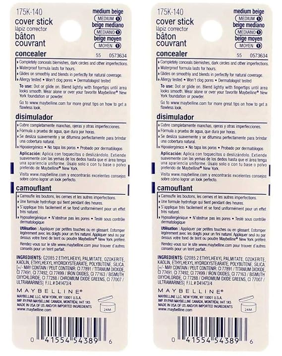 Maybelline Cover Stick Concealer - Medium Beige, Medium (Pack of 2)