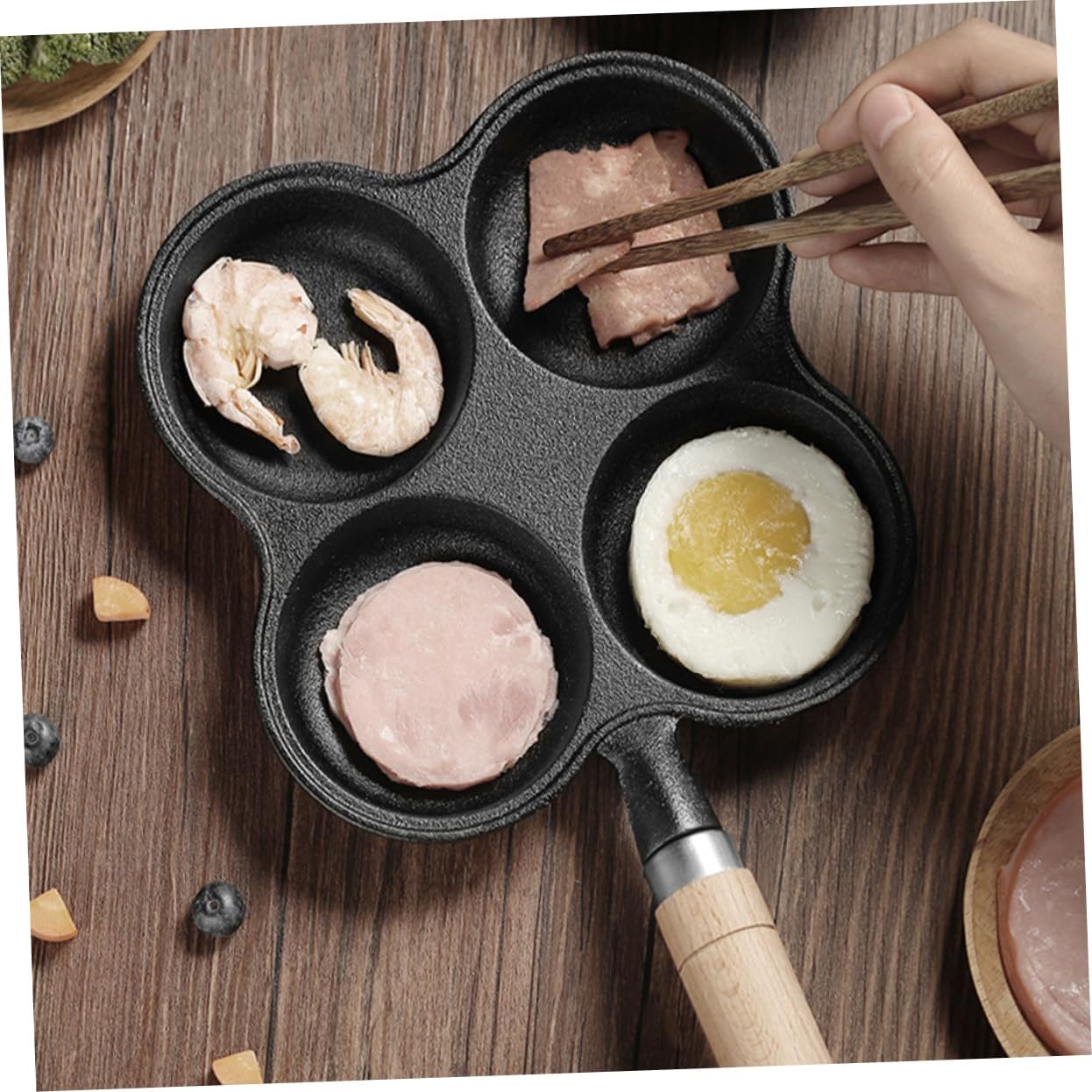 Frying Pan Non-stick Four Design for Cooking Multiple Dishes Thick Iron Construction Easy to Clean Kitchen Accessory for Home Use