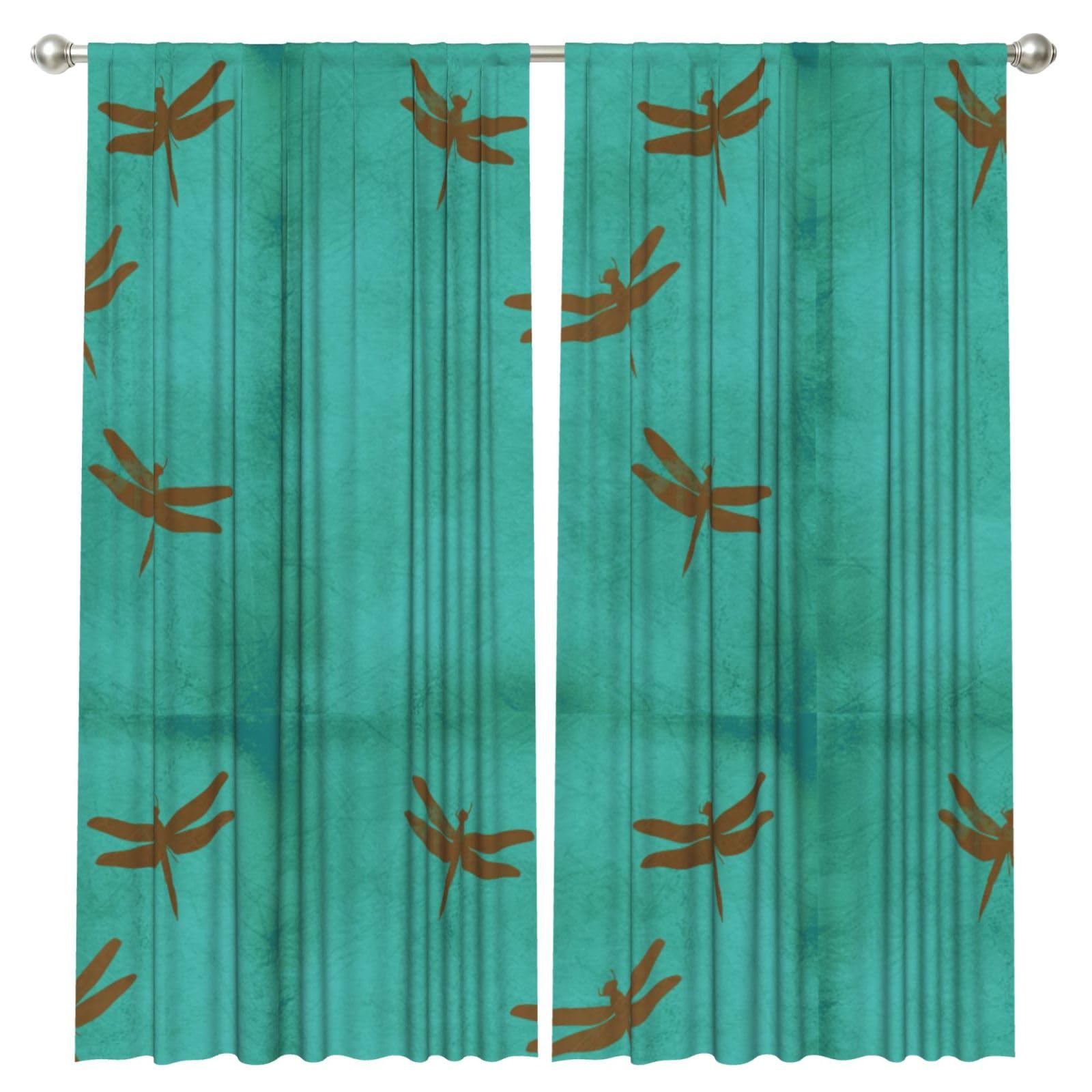 InOmak Dragonflies And Teal Coloured, 2 Panels Window Curtains 52 x 84 Inch Blackout Curtains for Living Room Bedroom