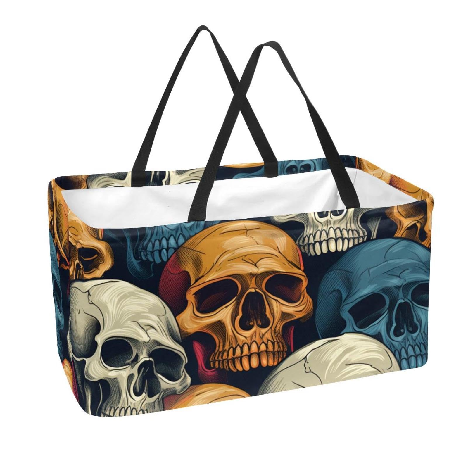 Sac d'épicerie grand panier de rangement pliable avec motif de crânes