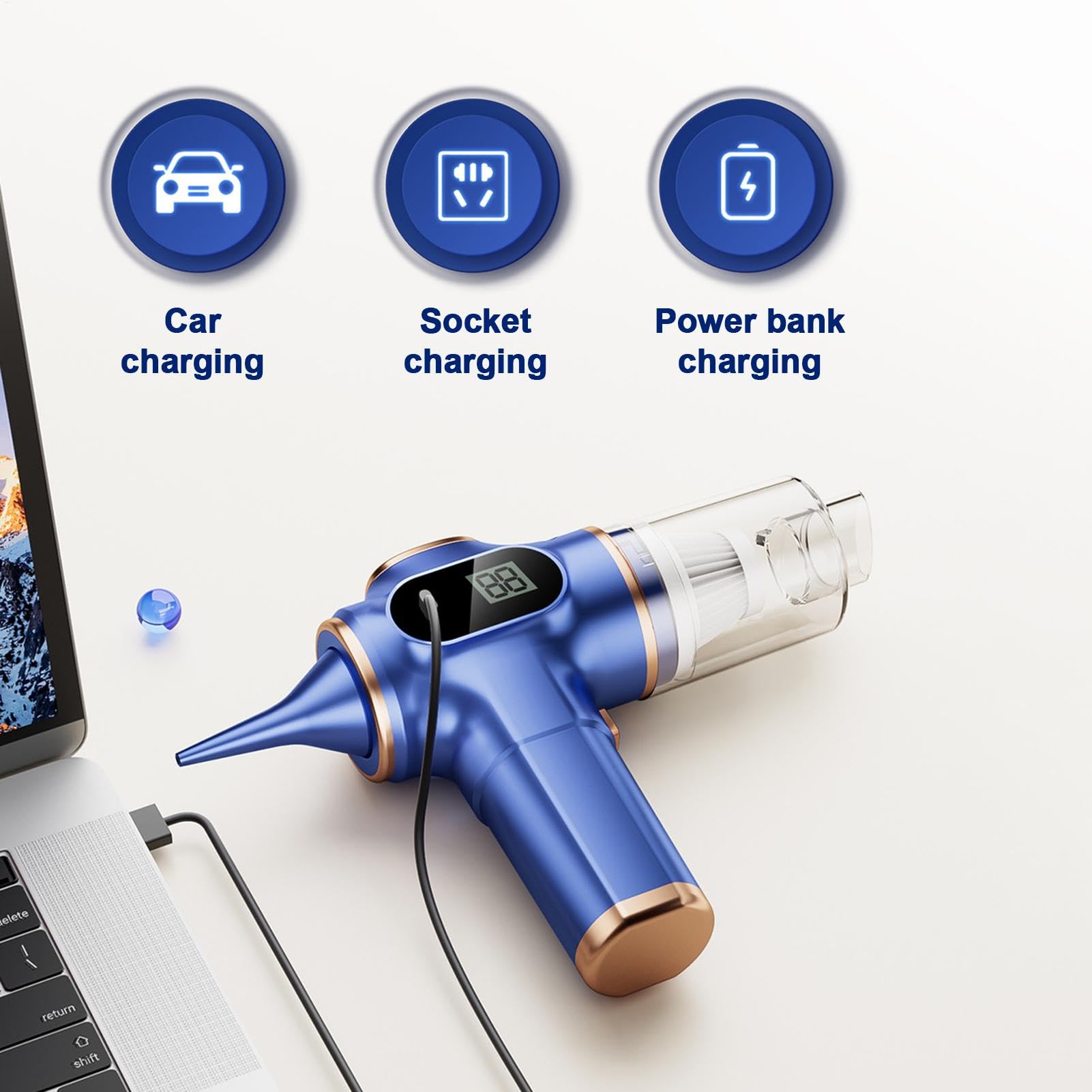 Aspiradora portátil para coche - Aspiradora de coche recargable inalámbrica de 120 W | Aspiradora de coche con pantalla de potencia y alta potencia de succión para vehículos, hogar, alfombras de coche