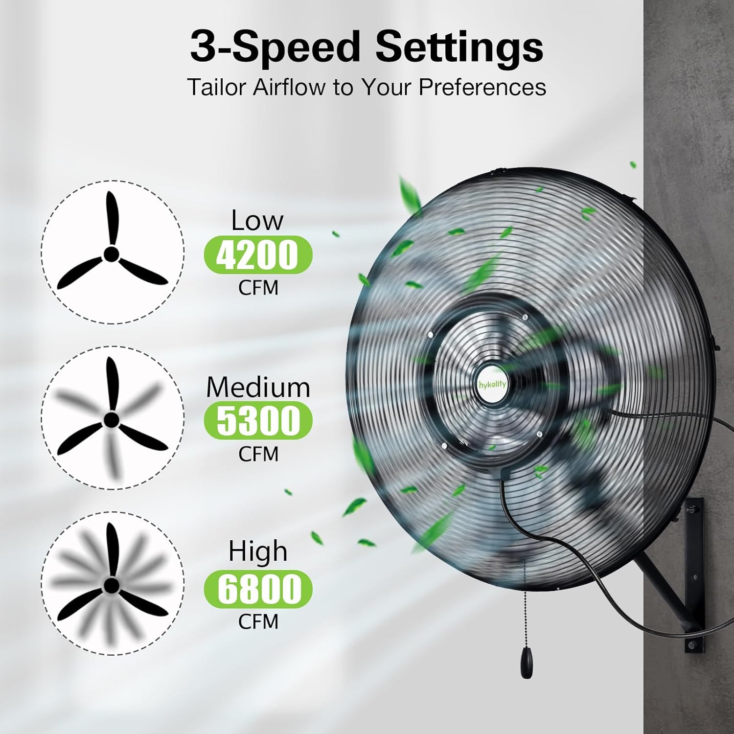 hykolity 24” Outdoor Misting Wall Fan, 3-Speed High Velocity Industrial Outside Fan, Waterproof Wall Mount Oscillating for Patio Cooling - UL Listed Black