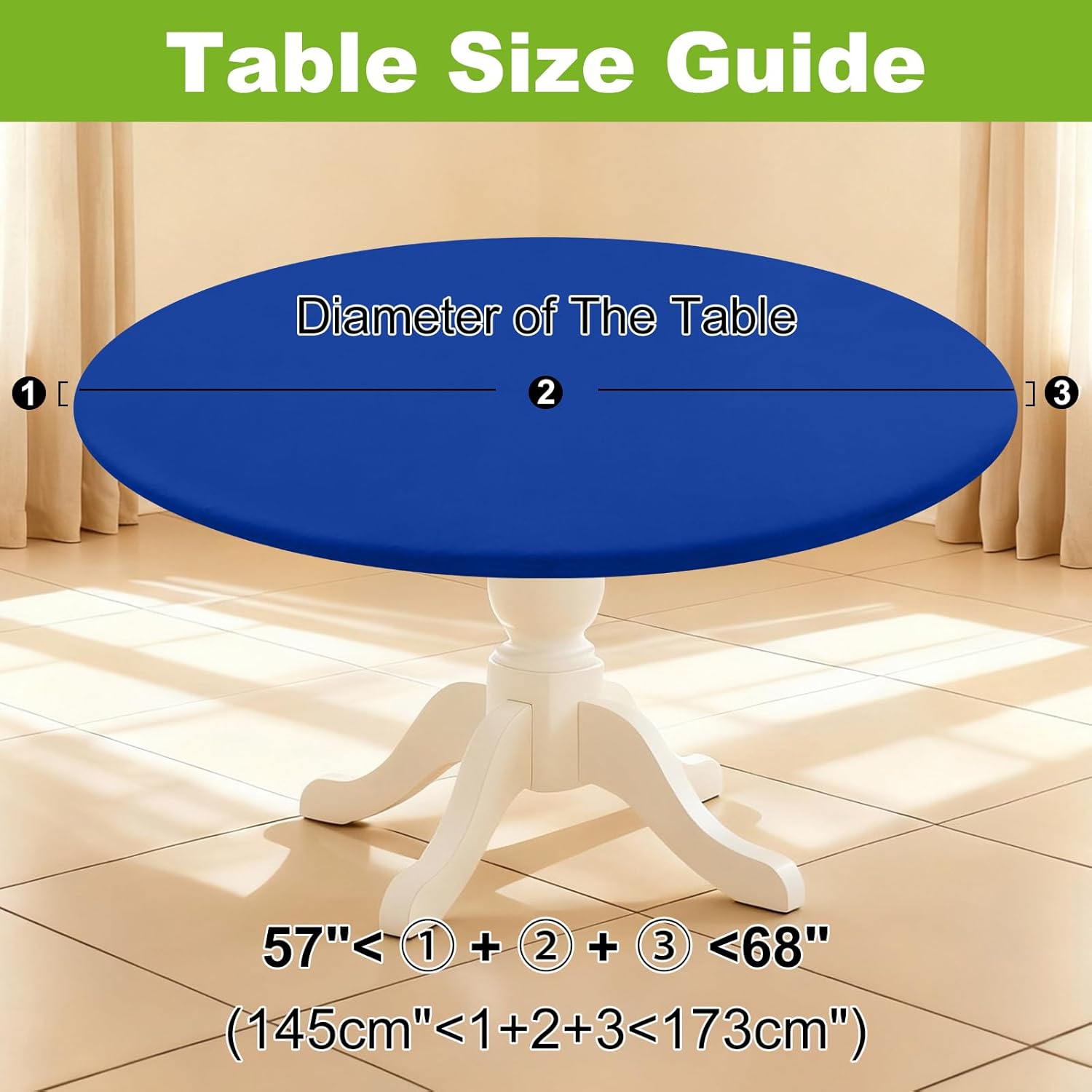 smiry round spandex tablecloth, elastic fitted washable tablecloths for 57"-68" tables, waterpoof stretch picnic table cover for dining, indoor and outdoor, blue for up to 57"-68" round blue