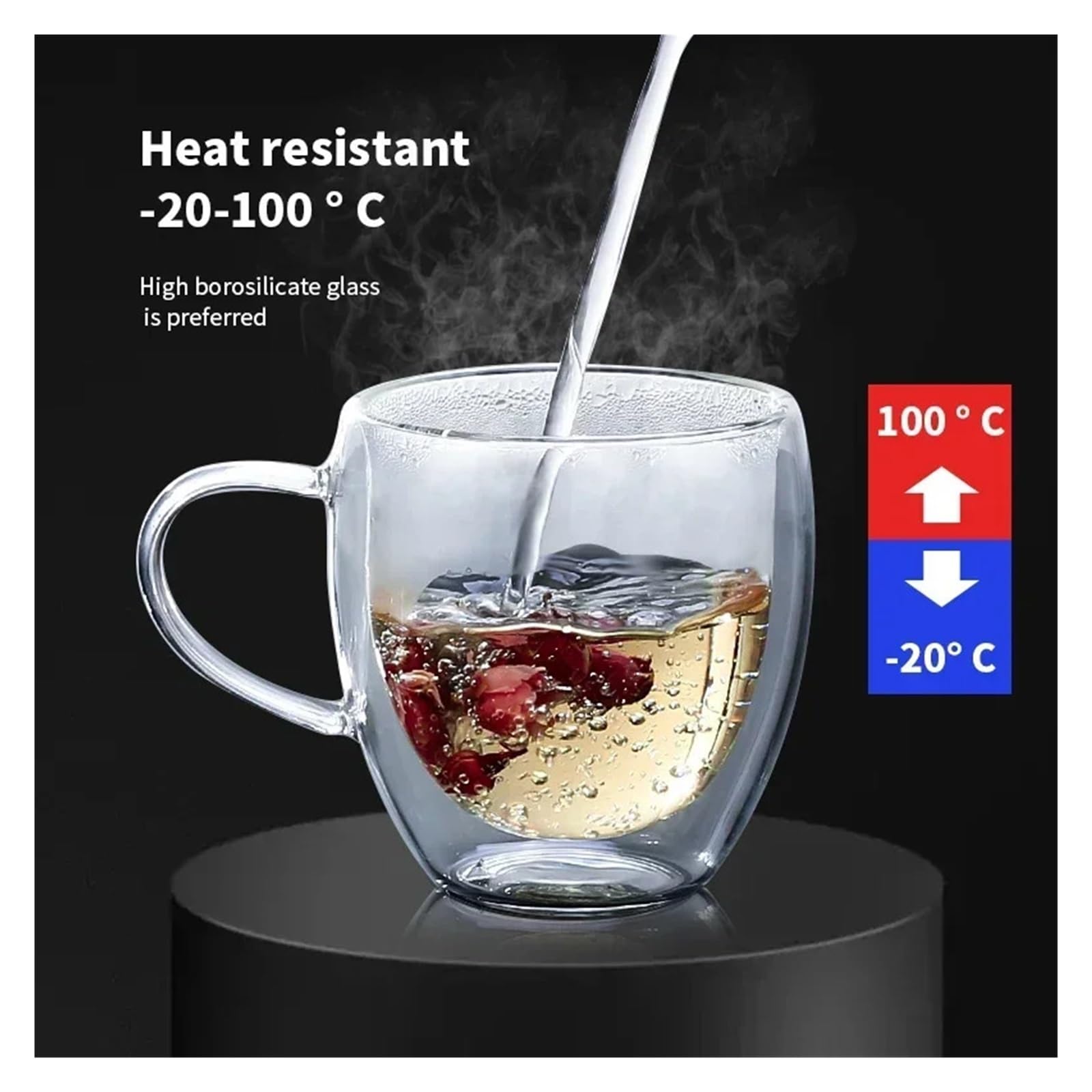 Zestaw 1-6 filiżanek do herbaty i kawy 80-450 ml, odporne na wysokie temperatury podwójne ścianki, ręcznie robiony zestaw przezroczystych kieliszków do zimnych napojów (2 szt., 250 ml)