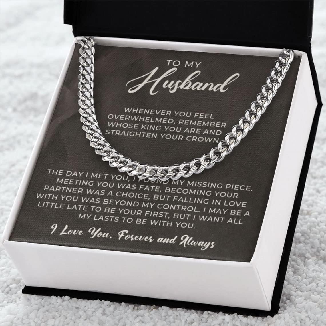 To My Husband Necklace From Wife, Men Jewelry For Him, Cuban Link Chain Necklaces With Message Card For Husband, Meaningful Gifts For Husbands On Birthday Christmas Birthday Valentine Day - Image 3