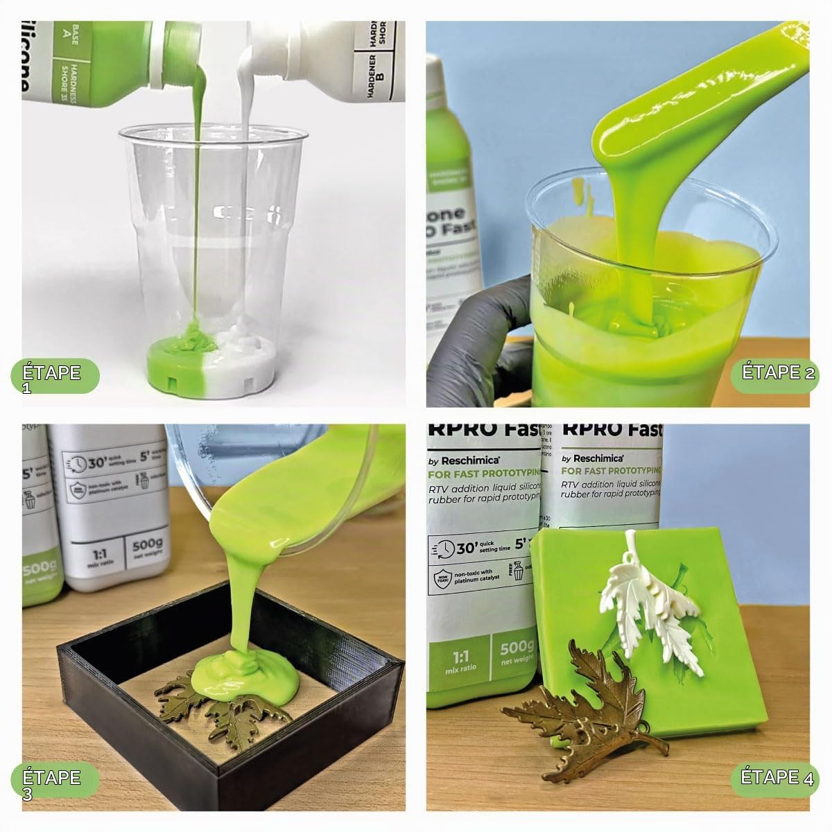 RESCHIMICA Caoutchouc de Silicone Rapide 1:1 R PRO FAST (1 kg) | Idéal pour des Moules Rapides et de Qualité, Compatible avec les Résines, la Cire, le Plâtre et d’Autres Matériaux