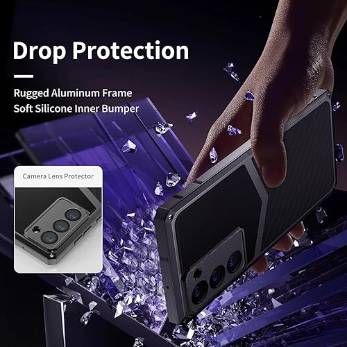 Miniatura 10 de Funda de fibra de carbono de lujo con funda de aluminio para Samsung Galaxy S22+ Plus, funda protectora militar a prueba de golpes con protector de