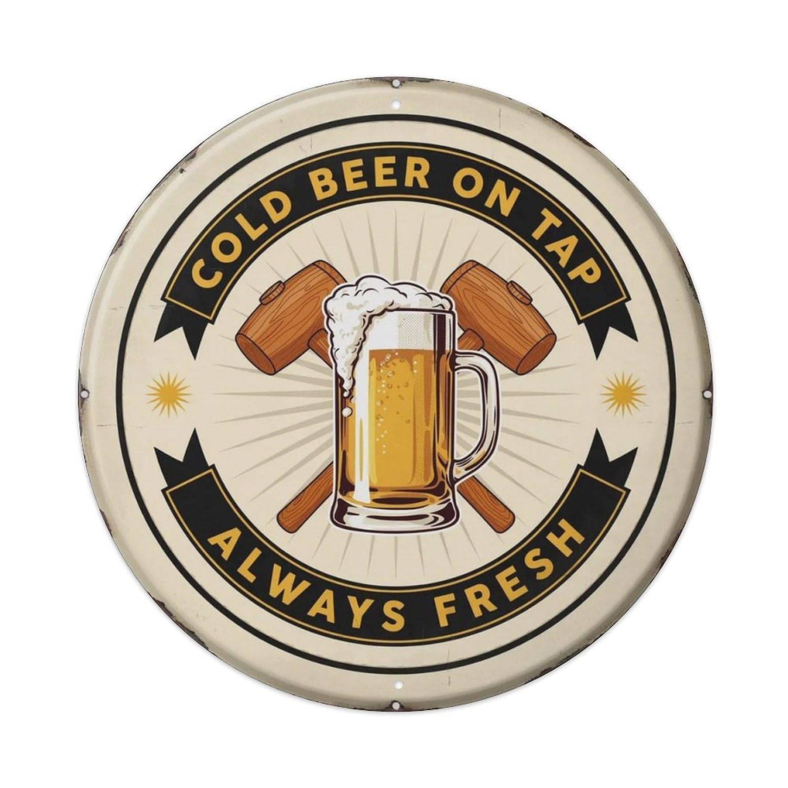 Cold Beer On Tap Round Metal Tin Sign Plaque