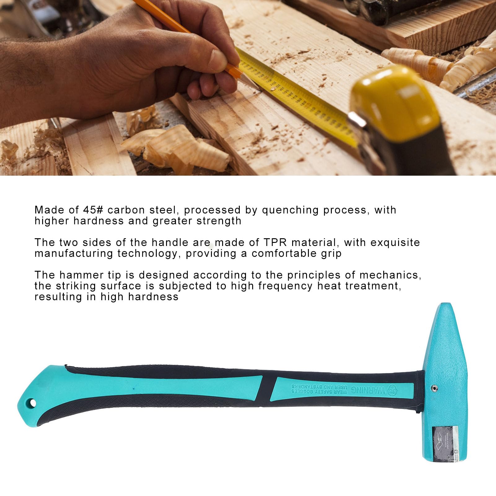 Carbon Steel Hammer TPR Handle Secure Design Versatile Application Reliable Performance 45# Carbon Steel TPR 290mm Handle Length 111mm Hammer Head Length 24mm Hammering