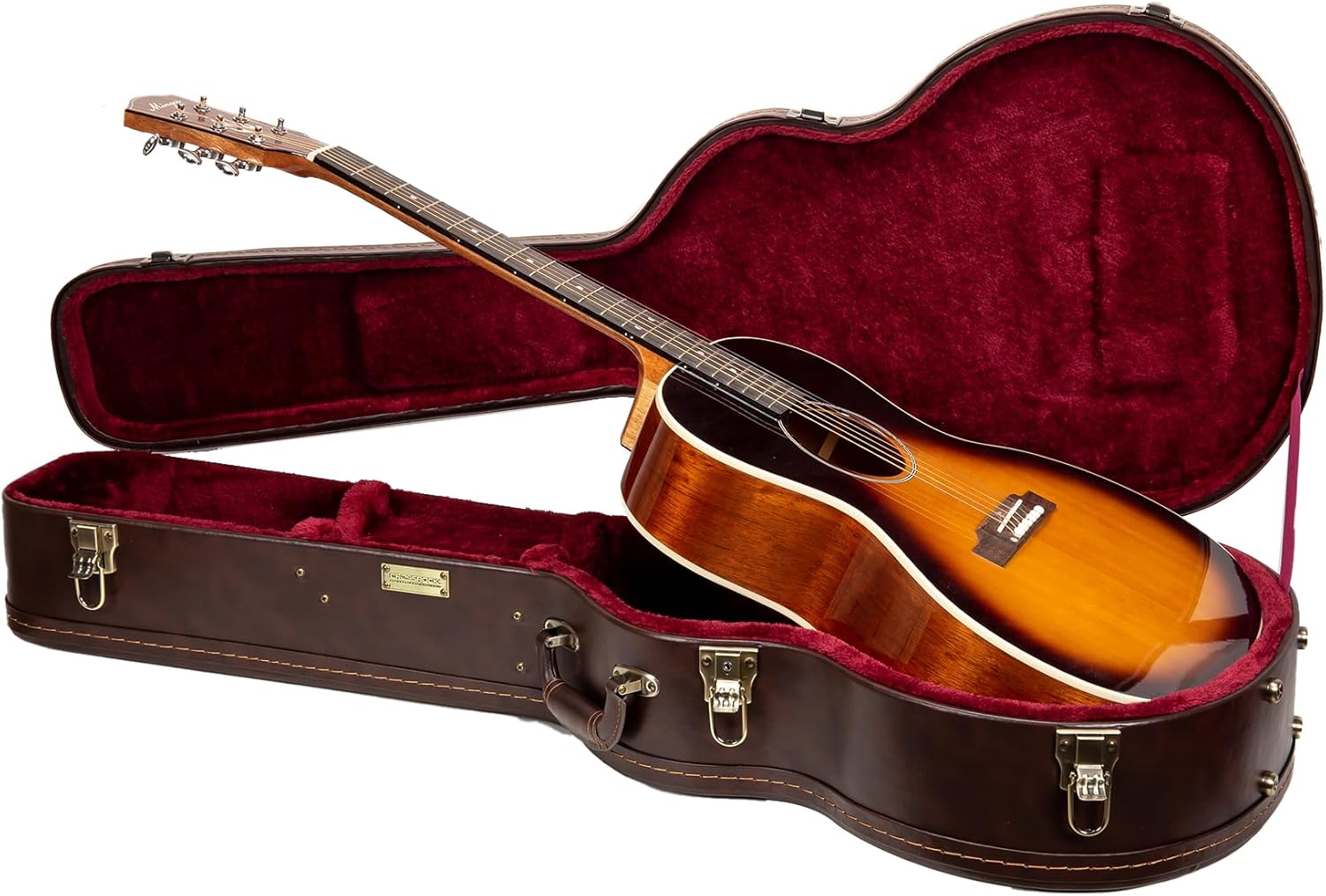 Crossrock Wooden Guitar Case for 14-Fret L-00, Martin CEO, Taylor GC, Yamaha AC/LS | Locking Latch, Storage Compartment – Vintage Brown (CRW620-L00BR)