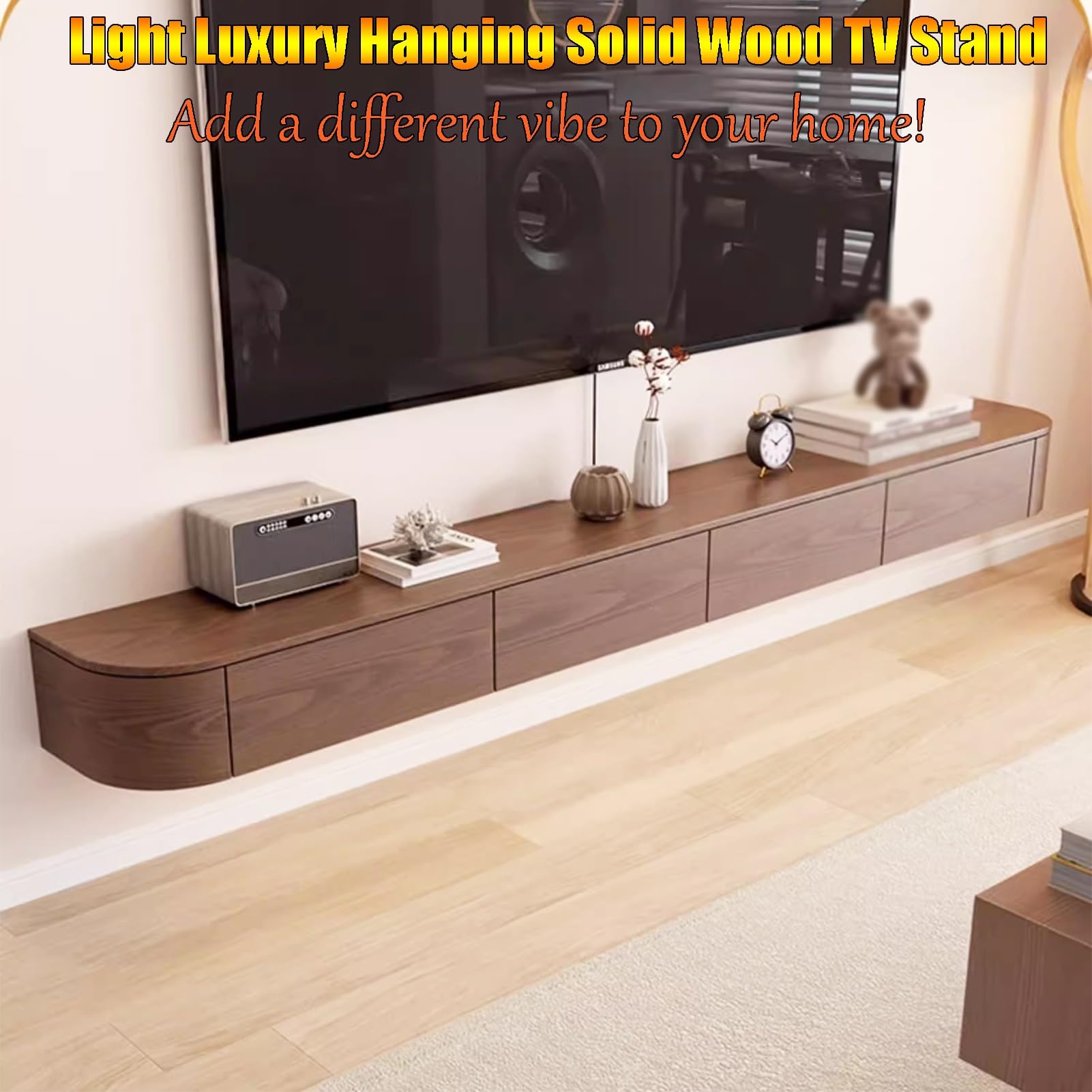 Mobile TV da parete vintage – Console multimediale in legno massello con illuminazione ambientale per soggiorno – elegante design bianco 160 x 20 x 30 cm – soluzione moderna per l'intrattenimento