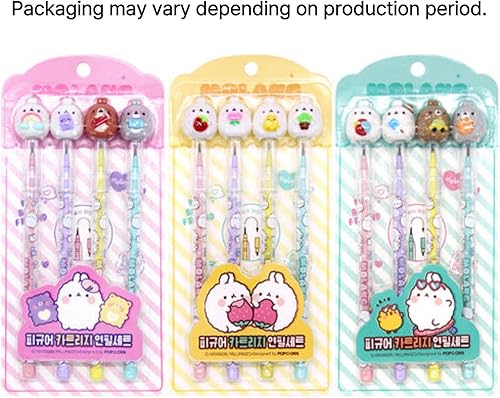 Miniatura 4 de Molang - Juego de 4 lápices de cartuchos de figuras Papelería coreana kawaii, bonitos lápices mecánicos recargables, suministros escolares y de