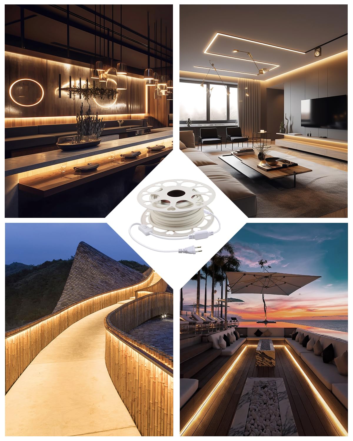 ALITOVE 30m COB LED Streifen Aussenbereich 230V Warmweiss mit Schalter | LED Band 230V Direktanschluss, 3000K, 288LEDs/m, für Garten Terrasse und DIY-Projekte, Nicht Dimmbar, Nicht Selbstklebend