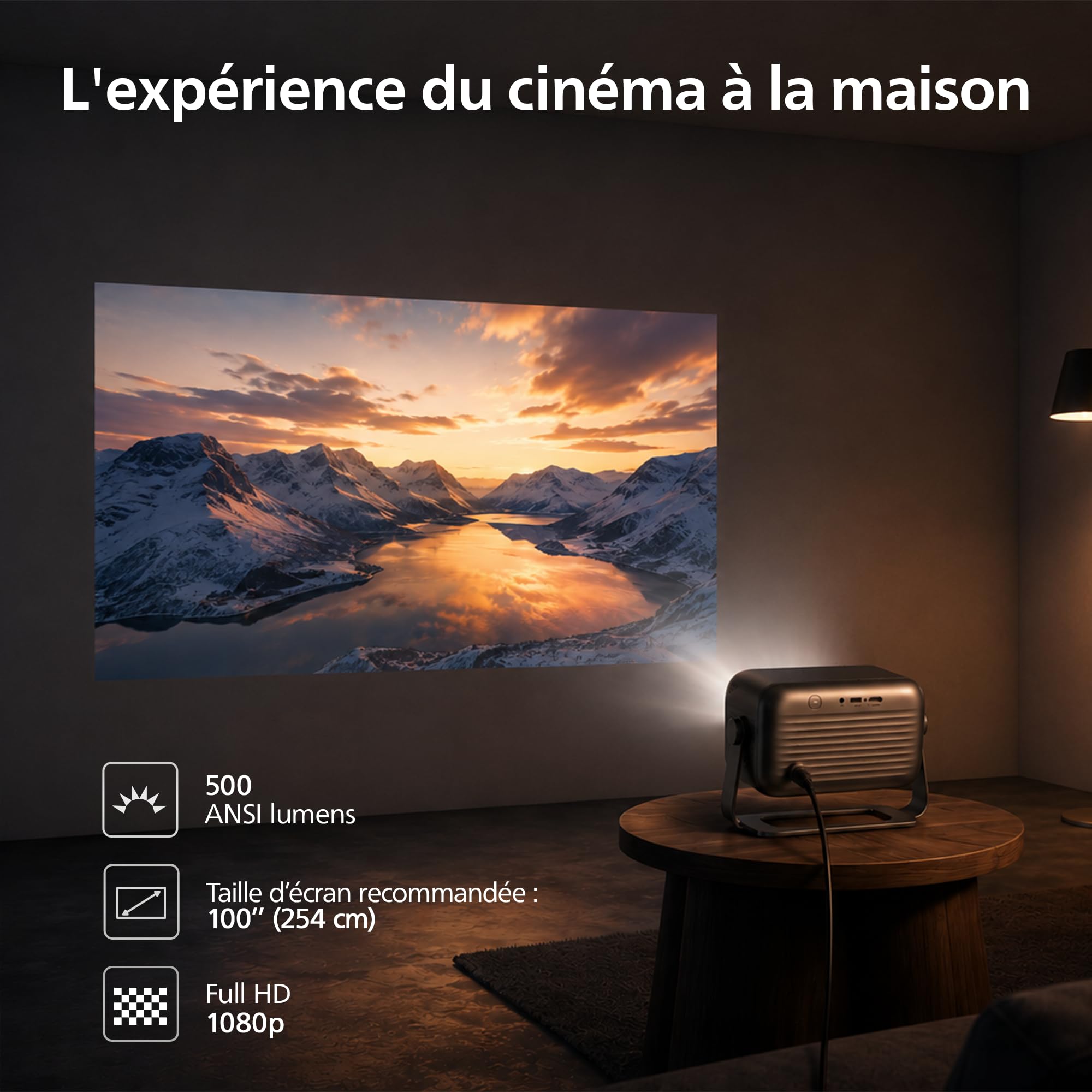 Philips NeoPix 460 Smart, vidéoprojecteur LCD LED, Full HD 1080p, 500 ANSI lumens, écran 100", Google TV, Wi-FI, Bluetooth, HDMI, USB-A, autofocus, Keystone Auto, Rotation 180°.