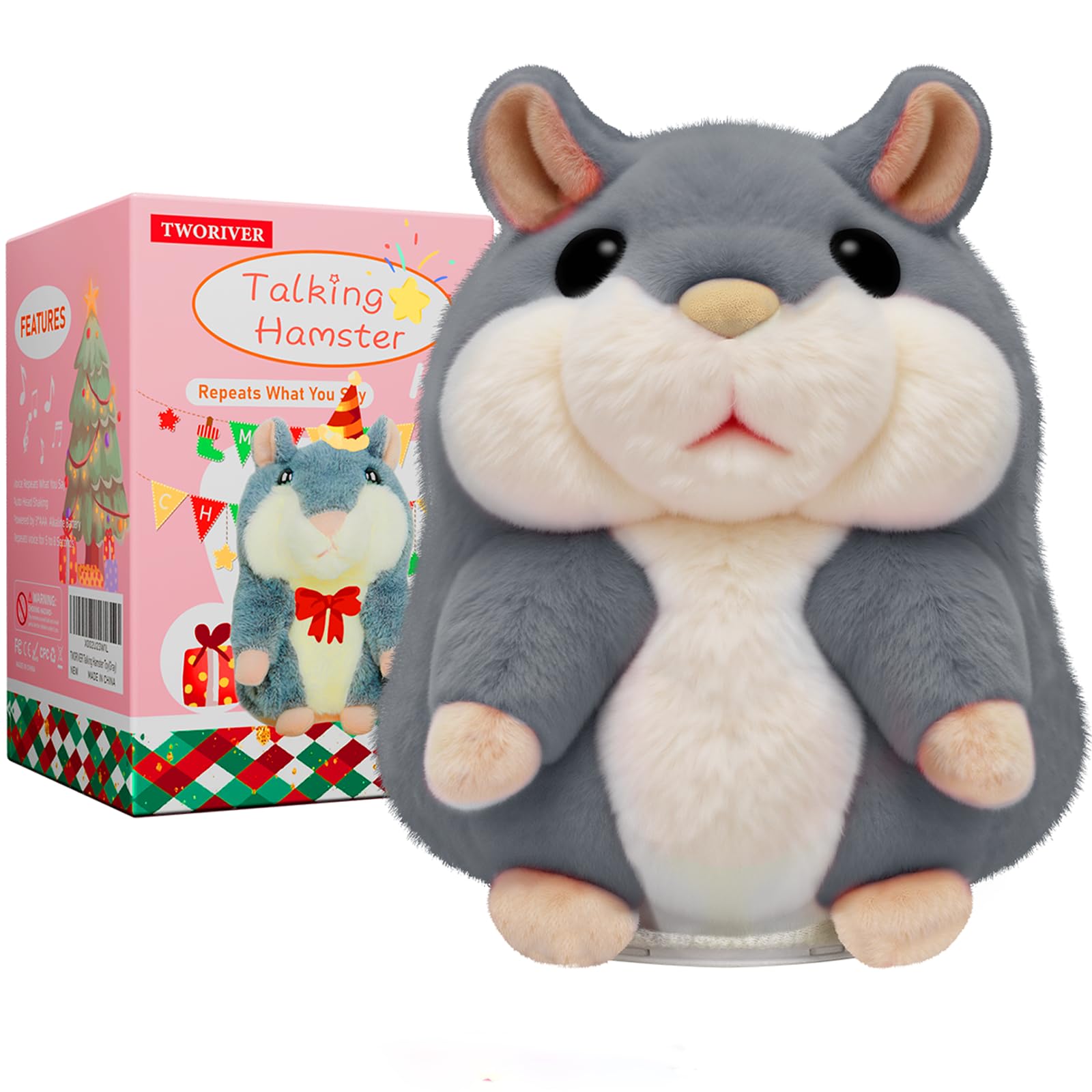 Toddler Toys Talking Hamster Repeats What You Say,Toys for 2 3 4 5 6 7 8 13 Year Old Girl Boy Christmas Birthday Gifts Ideas,Stocking Stuffers' for Kids Adults Gray Stuffed Animals Plush Toy