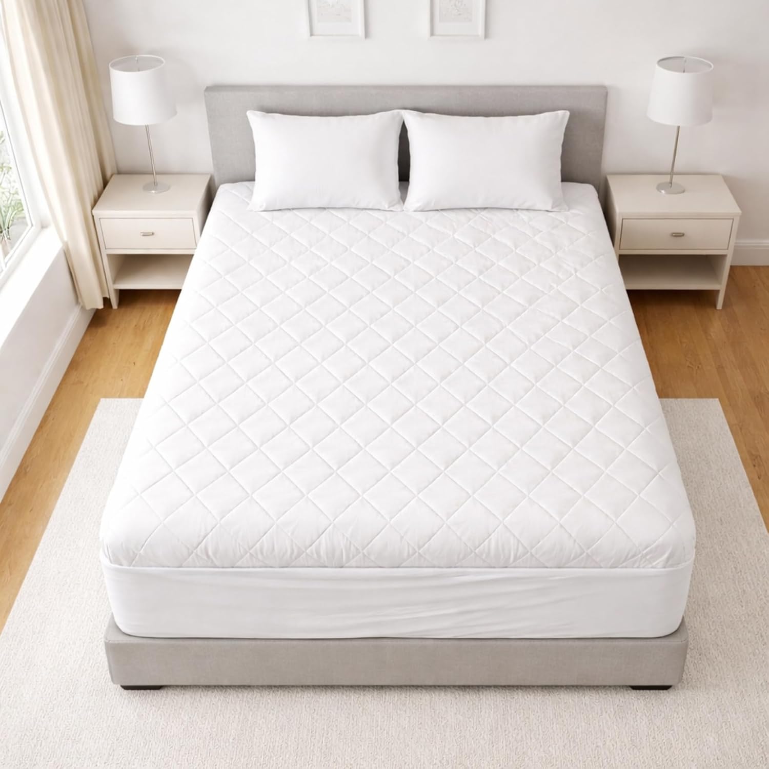 Continental Bedding Harmony Collection Quilted Mattress Pad 100% Cotton Top High GSM Fill Deep Pocket Up to 18 Inch Breathable Hotel Quality Fitted Mattress Cover, Full XL