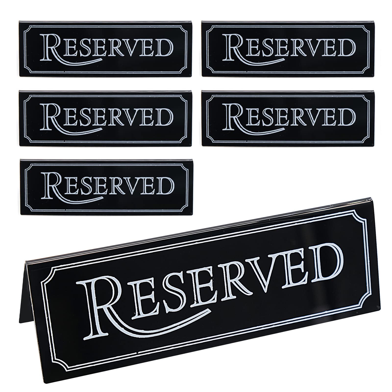 6 Pack Reserved Table Signs, Acrylic Reserved Table Seat Signs, Reserved Table Tent Sign Guest Reservation Sign Number Holders for Wedding Restaurant Business Office Meeting Party (Black)