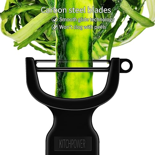 Miniatura 6 de Pelador de verduras original, peladores de patatas para cocina, hoja de acero al carbono, paquete de 3 unidades, grisazulnegro
