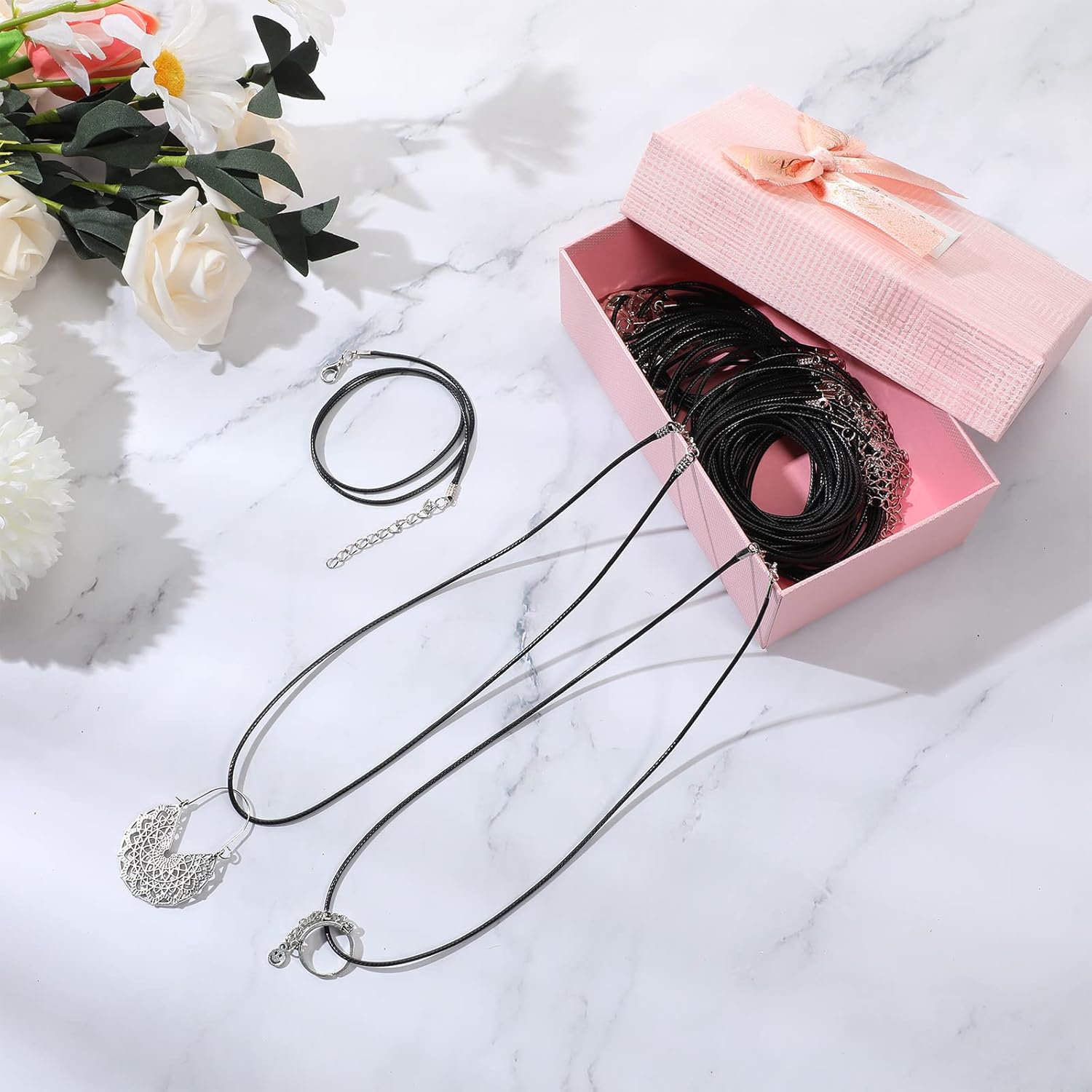 500 Pieces Waxed Necklace Cord Bulk 1.5 mm Black Waxed Cotton Cord with Clasp Necklace String for Bracelets Black Necklace Cords Bulk Necklace Rope for DIY Jewelry Making and Beading Supplies - Image 7