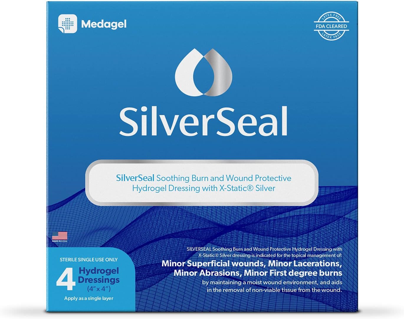SilverSeal - Apósito para quemaduras y heridas | Almohadillas de hidrogel con plata estática X | calmante, húmedo y protector | quemaduras, cortes y heridas | 4 apósitos estériles