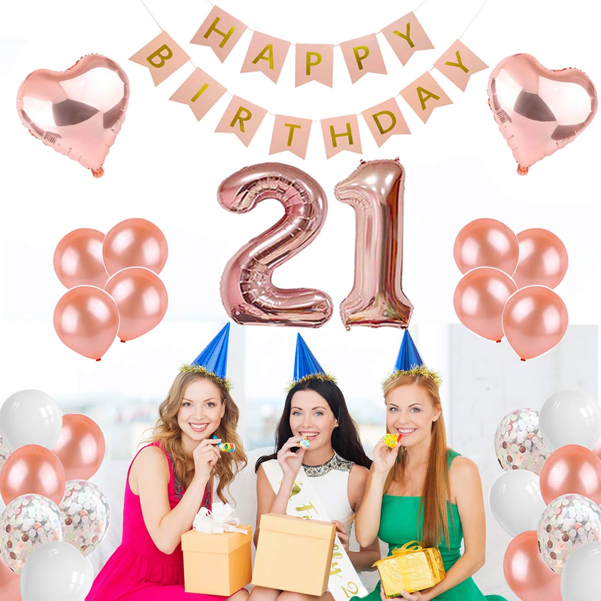 Cherishx Decoration Set Happy Birthday Banner Golden Fringe Foil