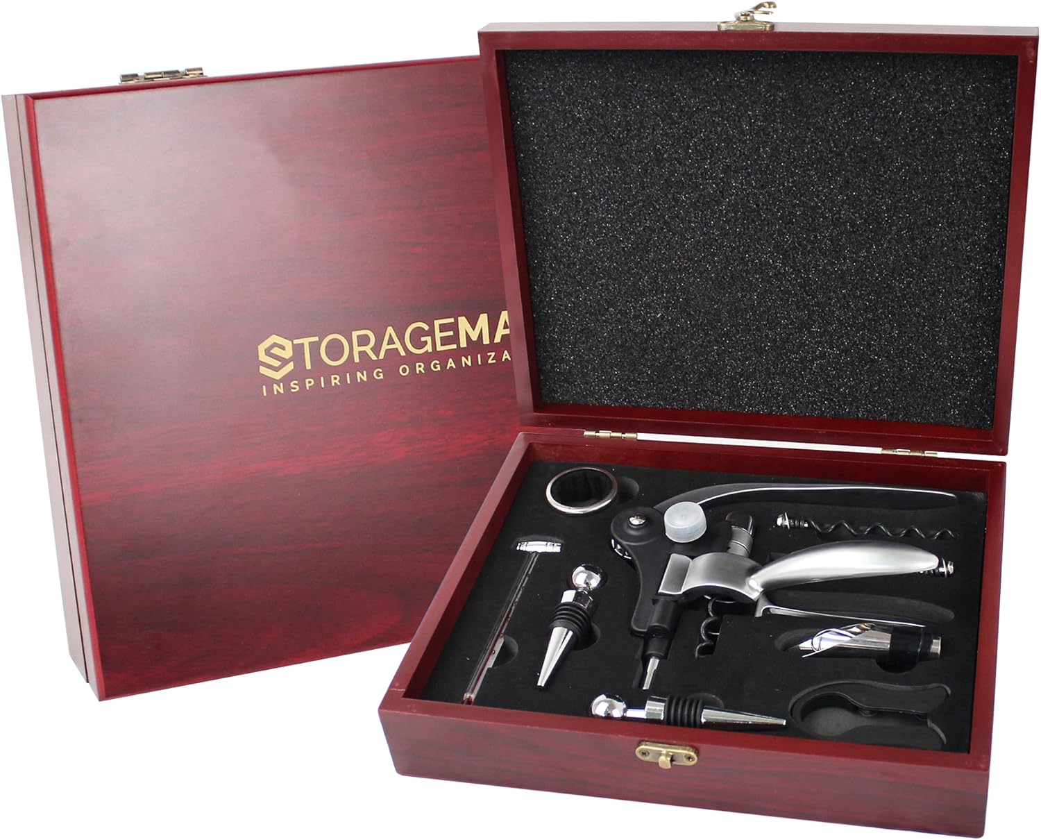 StorageMate Wine Bottle Opener Gift Set - Corkscrew Wine Opener - 10 Pieces Wine Accessories with Aerator, Pourer, Stopper, Foil Cutter, Extra Spirals, Thermometer - Gift for Wine Lovers