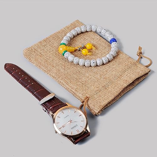 Miniatura 5 de ZISUEX 50 bolsas pequeñas de arpillera con cordón, bolsas de lino de 2.7 x 3.5 pulgadas, bolsas de regalo de arpillera marrón con cordón para