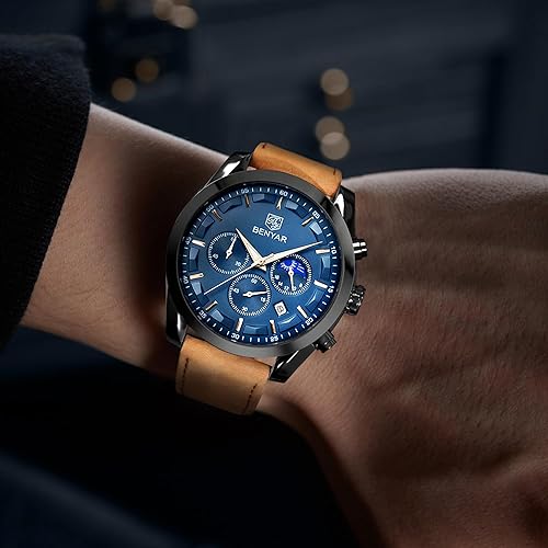 Miniatura 8 de BENYAR - Reloj analógico de cuarzo para hombre, cronógrafo, elegante, informal, con pulseras de acero inoxidable, impermeable, luminoso, fecha,