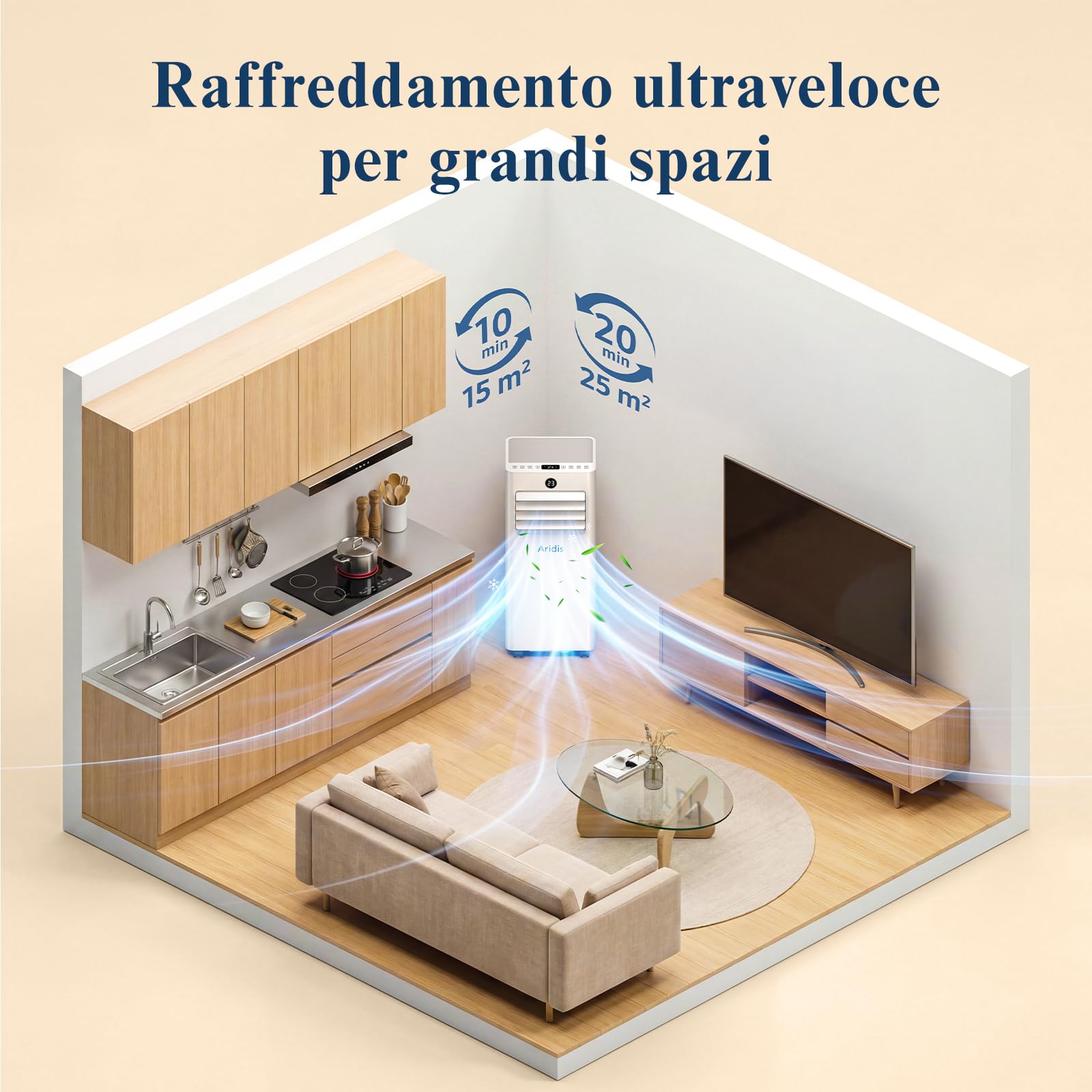 Condizionatore Portatile Climatizzatore Silenzioso - 9000BTU Climatizzatore senza Unità Esterna, Raffrescatore a Basso Consumo con Kit Finestra, Display LED, 4 Modalità, Copertura 33 m² Bianco