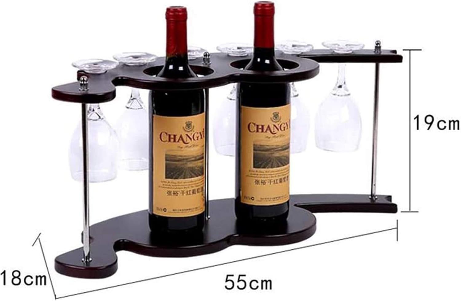 Wooden Wine Racks Standing Table Top Wine Cabinet Wine Bottles Shelf Holds 2 Bottles and 6 Goblets