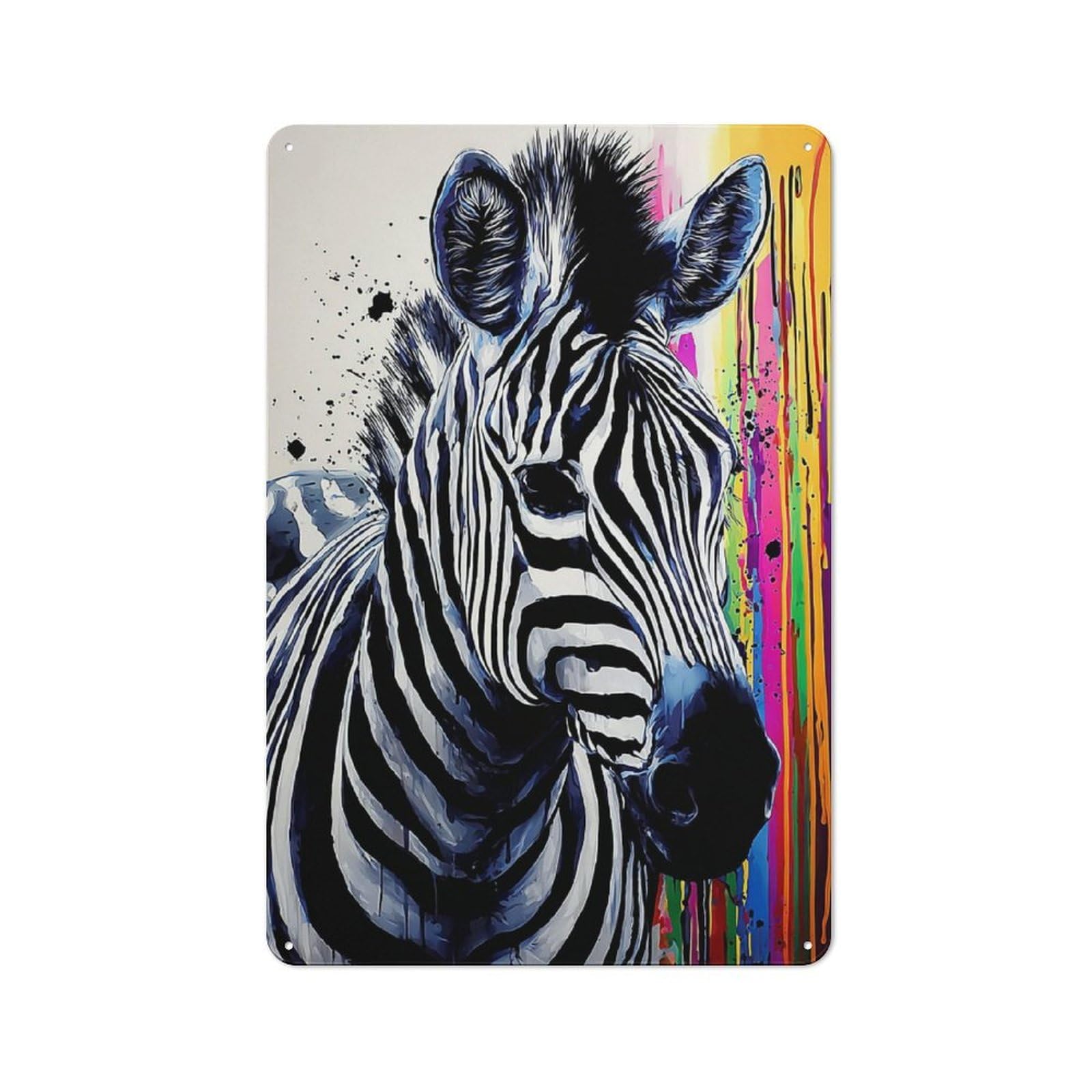 Junmoney Colorful Zebra Abstract Art Tin Wall Plaque 30X20cm With For Home Bar Wall, A Decorative Christmas Gift For Hosts Who Enjoy Retro Interiors