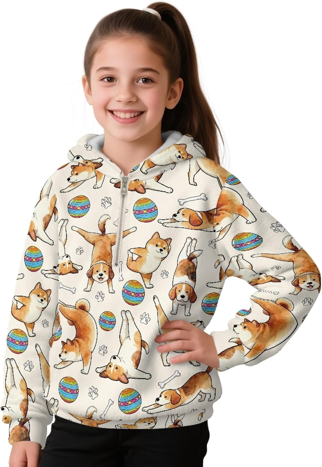 Girls Fleece Half Zip Sweatshirt Quarter Zip Pullover Sweatshirt 1/2 Zip Hooded Sweatshirt For Girl