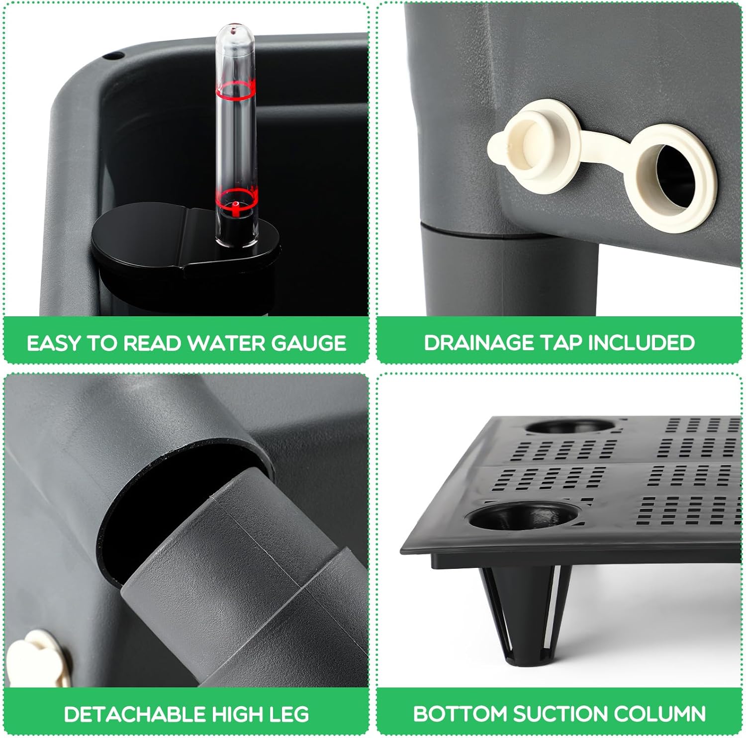 Yungyan 2 Pcs 13.2 Gallon Raised Garden Bed Plastic Planter Box Self Watering Flower Box Deepen Herb Planter Elevated Plant Bed with Removable Legs Water Level Indicator for Vegetable Outdoor Patio