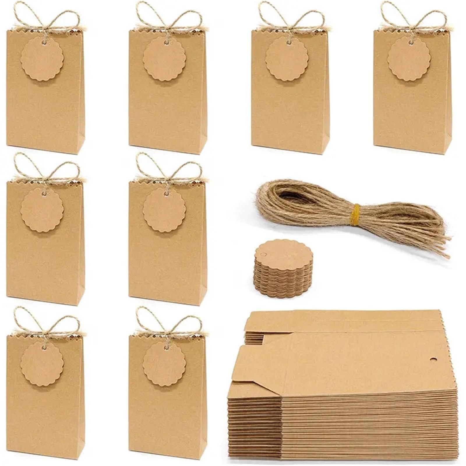 Caja Para Tartas Bolsas de papel kraft (10/30 unidades), cajitas con etiqueta personalizable, plegables for bodas, fiestas y cumpleaños(White,30PCS)