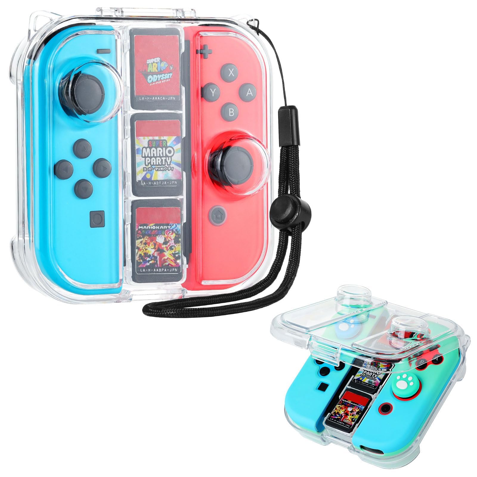 NALACAL Mini Switch Joy-con Storage Case w/ 3 Game Slot, Portable Dust-Proof Portable Protective Box Compatible with Nintendo Switch/OLED Joy-con, Travel Case with Secure Snap Closure & 1x Lanyard