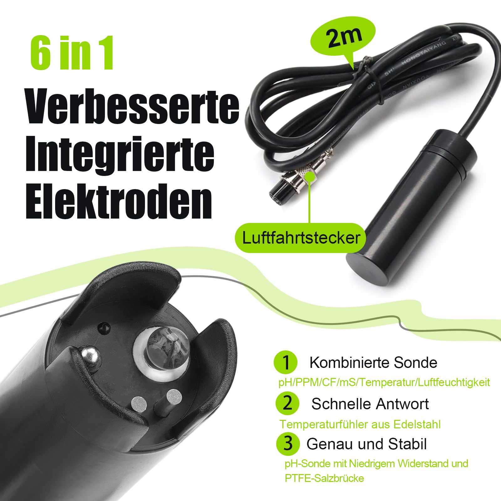 YINMIK EC pH Messgerät Grow, Digital pH EC Monitor for Hydroponics 6-in-1 Wasserqualitätstester mit Temperatur und Luftfeuchtigkeit, Digitales Multifunktions-Messgerät mit Kalibrierlösungen