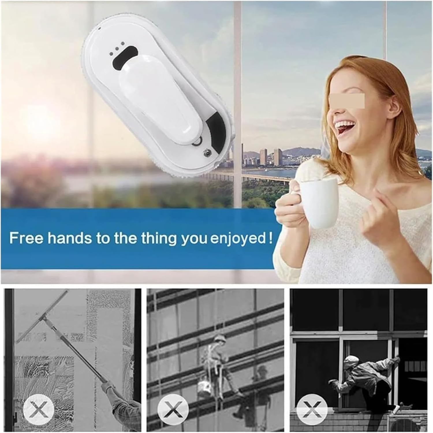 Automatic Window Cleaning Robot, High Altitude Glass Cleaner, Micron Sprinkler, Suitable for Cleaning Glass/Tiles, With Remote Control and Safety Rope