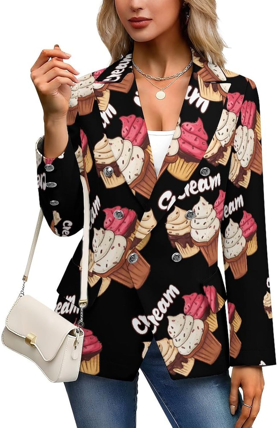 Ice Cream Women's Blazer Long Sleeve Suits Business Casual Blazers Jackets Lapel Open Front Suit