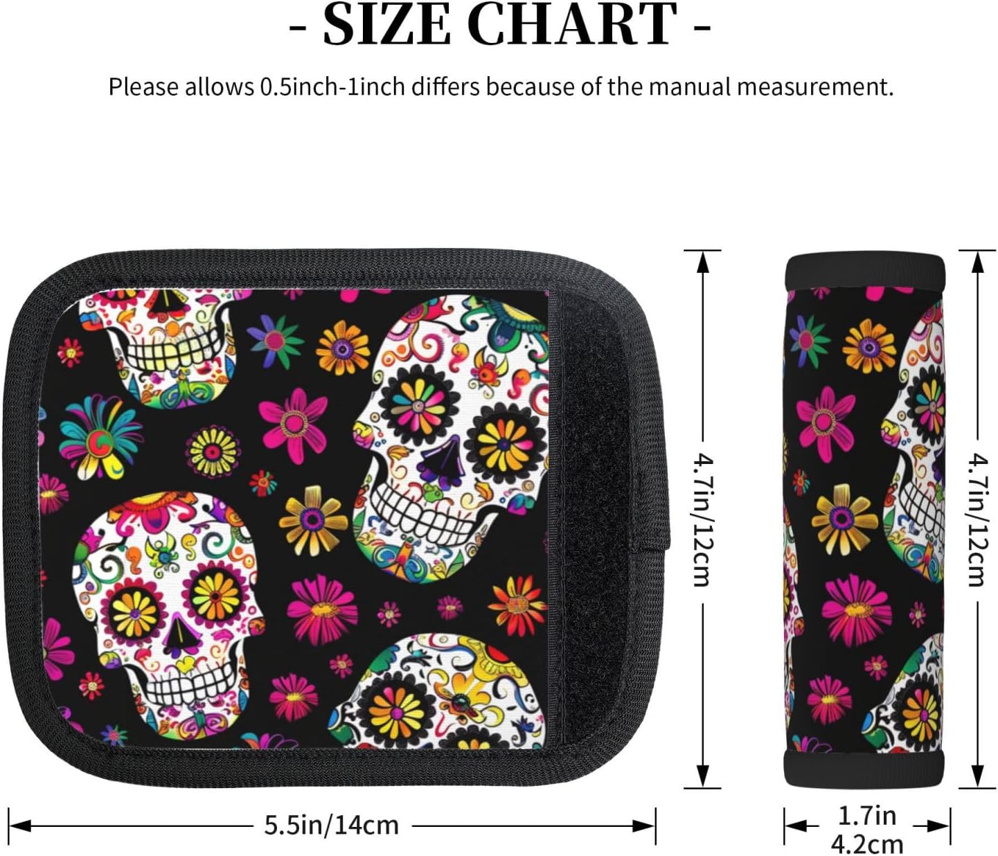 Neoprene Luggage Handle Wrap, Sugar Skull Halloween Skeleton Floral Day of The Dead Soft Handle Covers Suitcase Luggage Handle Grip for Travel Bag image 5