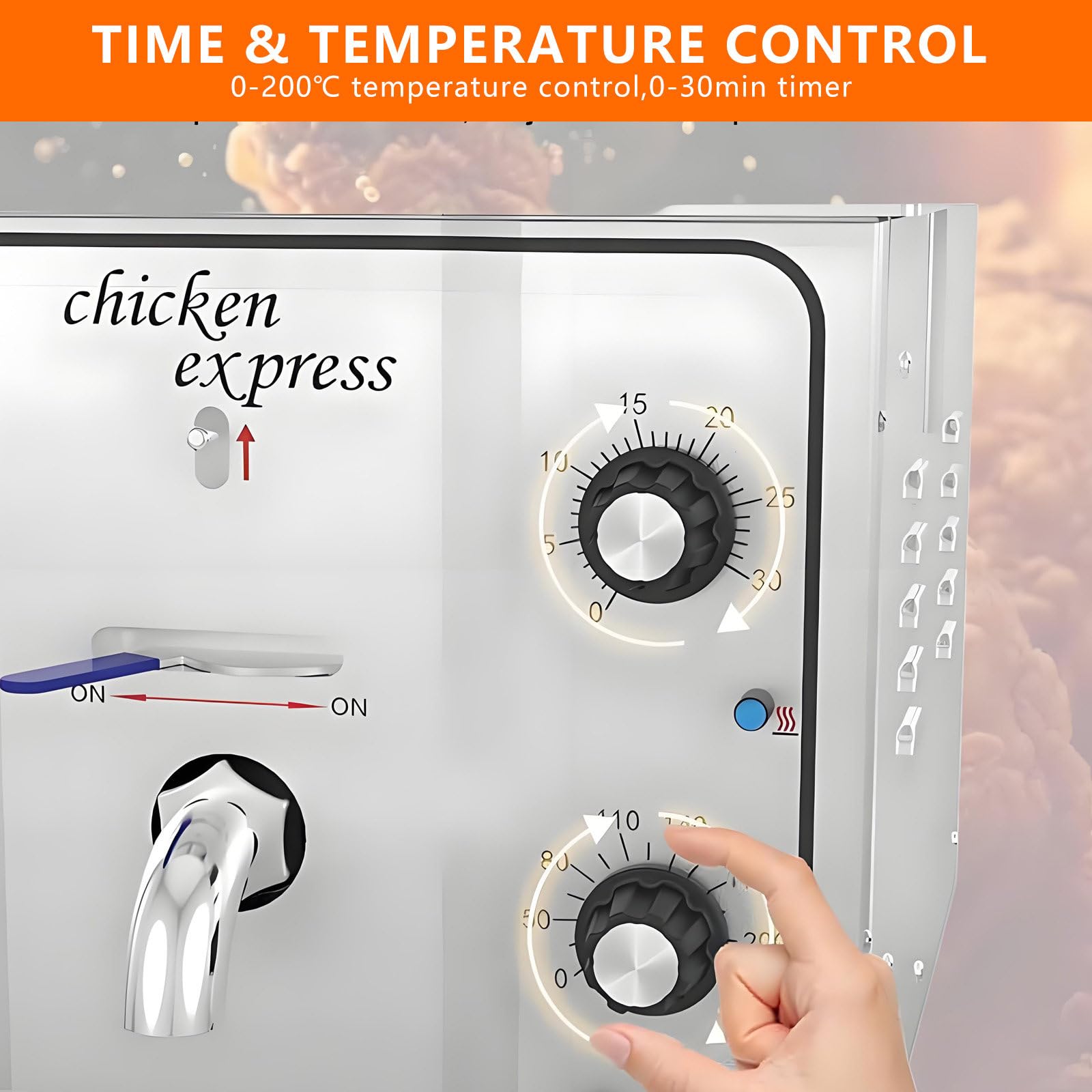 Freidora EléCtrica De 3000 W, Acero Inoxidable, Freidora De Pollo A PresióN De Alta Resistencia De 200 ℃, Temporizador De 0-30 Minutos